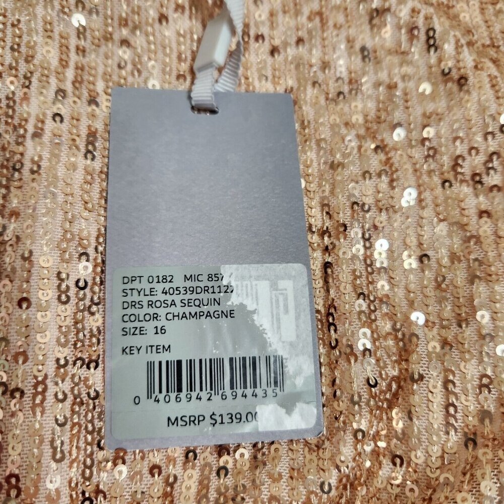 Preston & York Rosa Sequin Dress Long Blouson Sleeve Champagne Gold Size 16 (12) - Picture 15 of 15